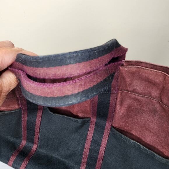 Hermes MM Fourre Canvas Tote Navy Blue and Burgundy Silver Hardware - Picture 11 of 16